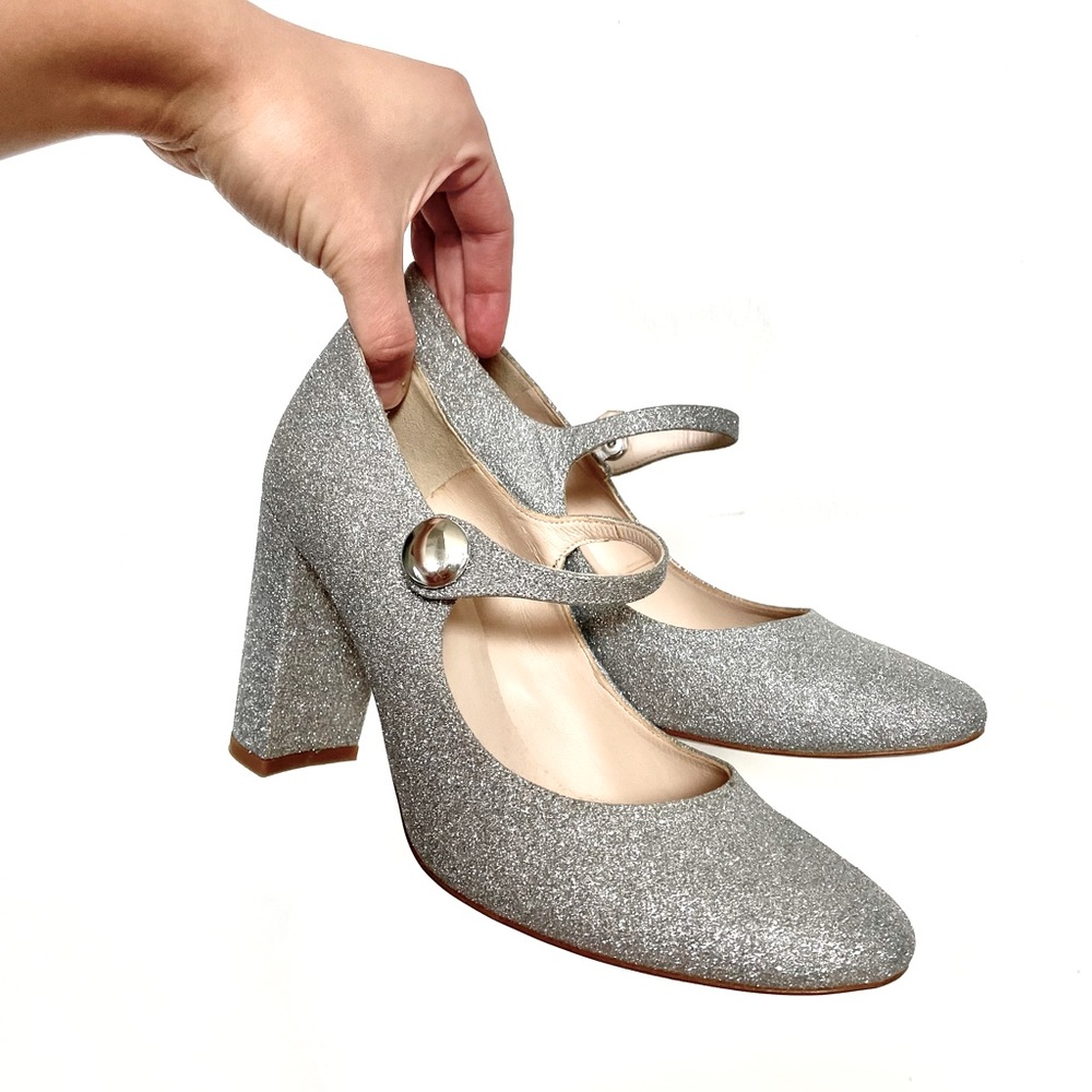 Silver Glitter Mary Janes, Made in Spain, size 39